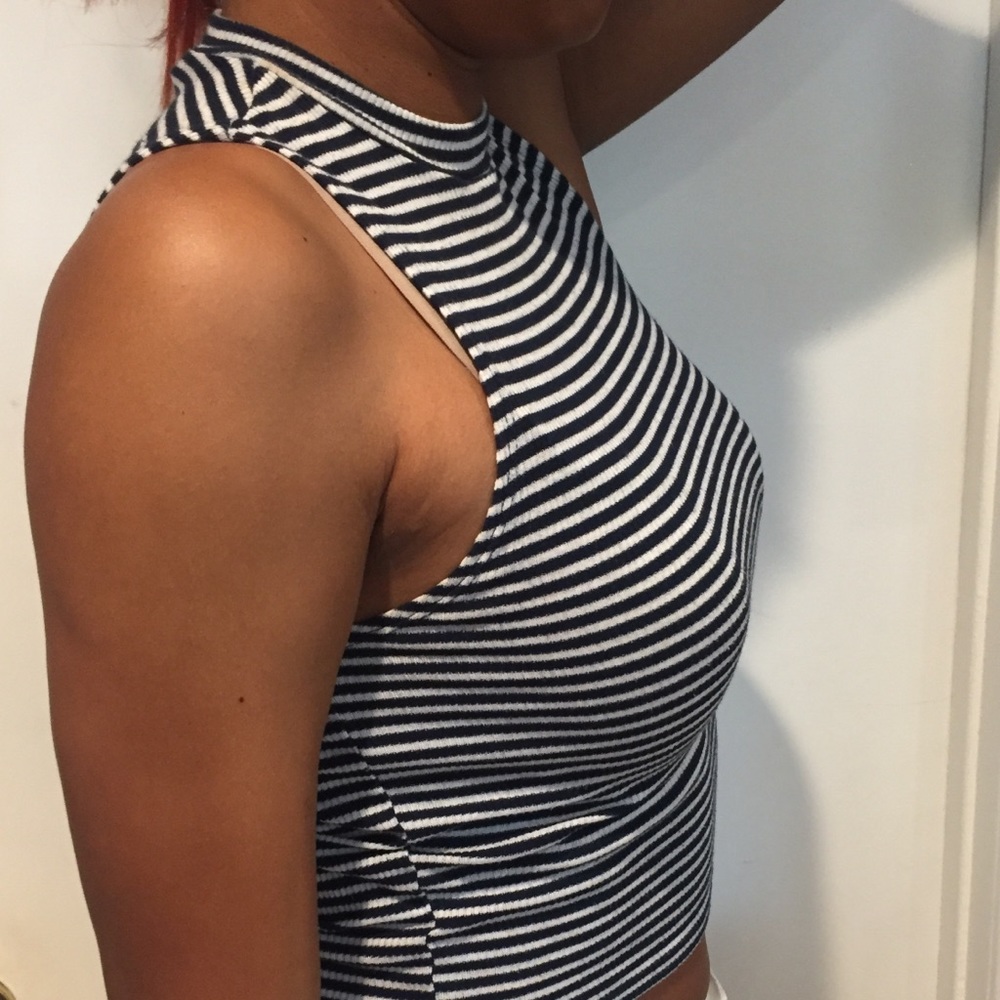 Striped High Neck Sleeveless Top